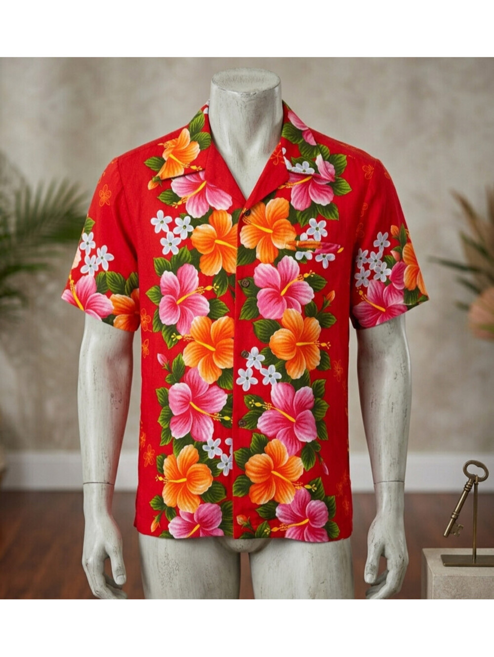 Vintage Ui-Maikai Hawaiian Shirt Men’s Small Red Hibiscus Made in Hawaii